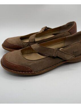 B.O.C. Mary Jane Flats Women Size 7.5M Leather Tan Brown Comfort Shoes